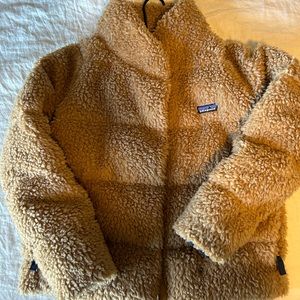 Patagonia recycled high pile fleece down jacket in bearfoot tan